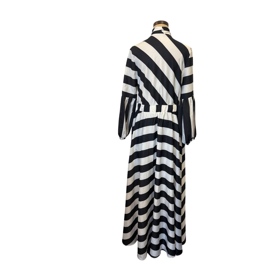 Eien Black White Striped Long Maxi Dress Glam Women L - Picture 5 of 8